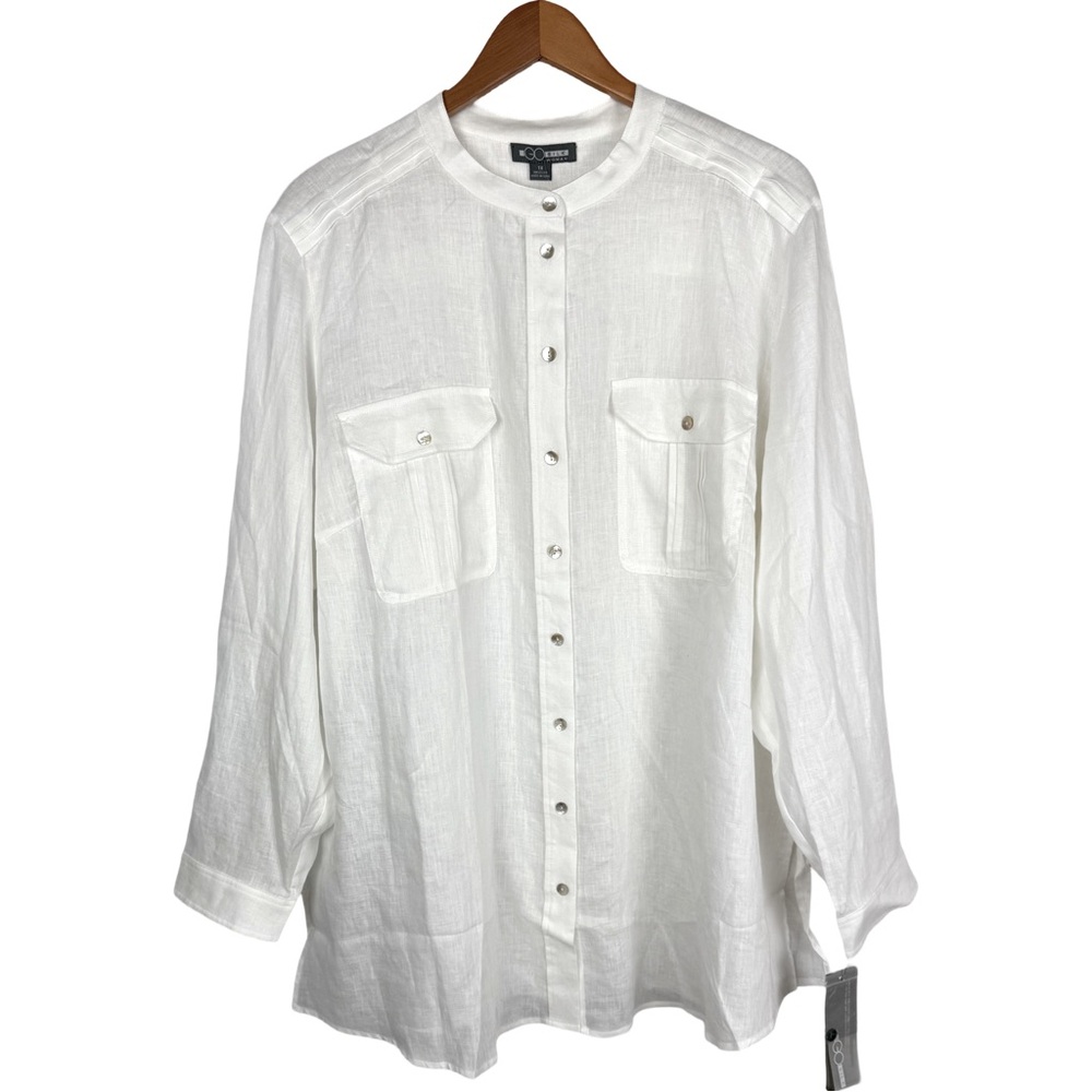 Go Silk Linen Tunic Button Up Oversized Shirt Coastal Resortwear Cottagecore NWT
